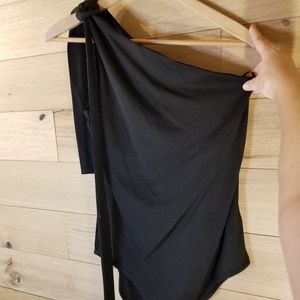 MINKPINK One Shoulder Tie Black Bodysuit Size L